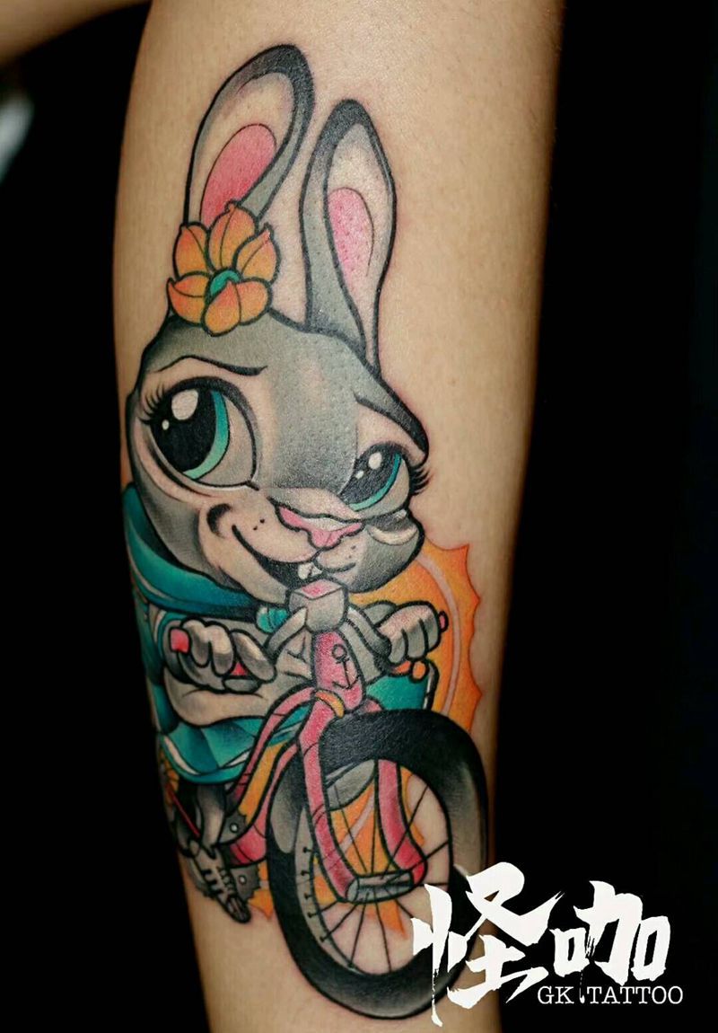 兔子纹身图片_手臂欧美动物原创成品纹身图案