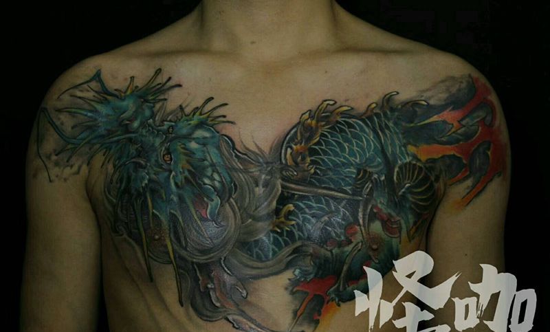 花胸纹身图片_胸部传统鬼神图腾原创成品纹身图案