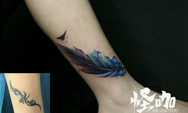 羽毛纹身图片_手臂贴纸静物原创成品纹身图案