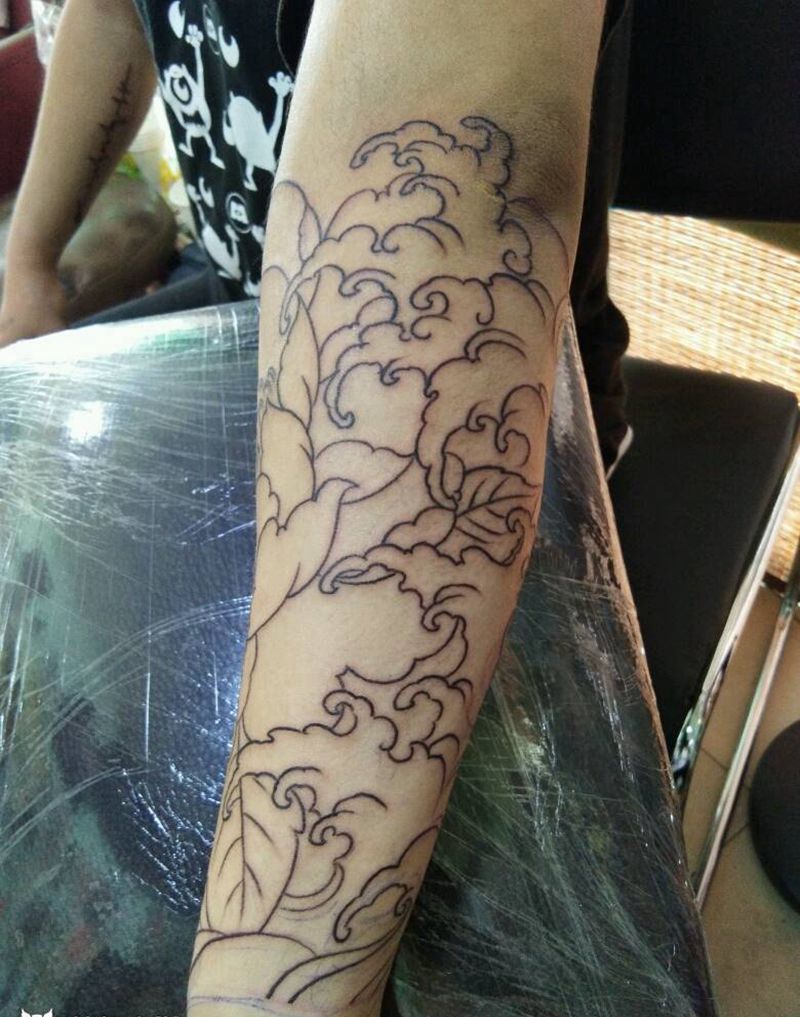 无PS 包小臂牡丹线条完成纹身图片_