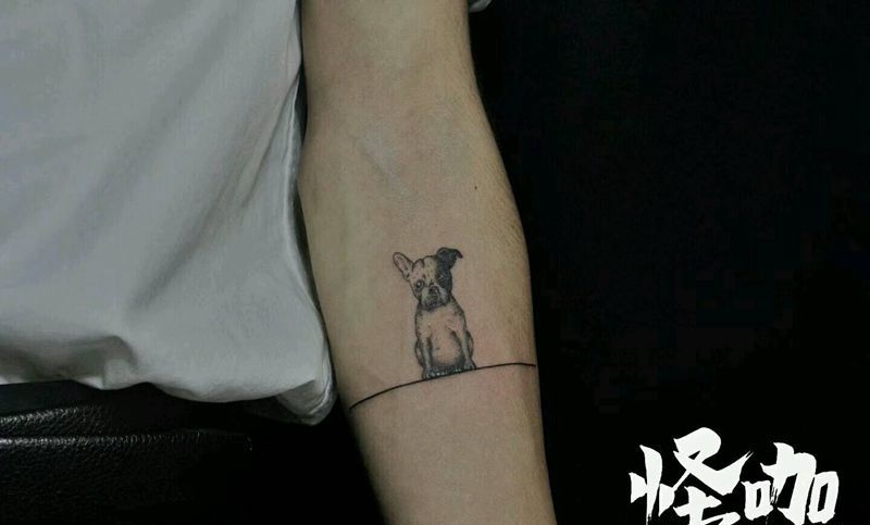 狗纹身图片_手臂清新动物原创成品纹身图案