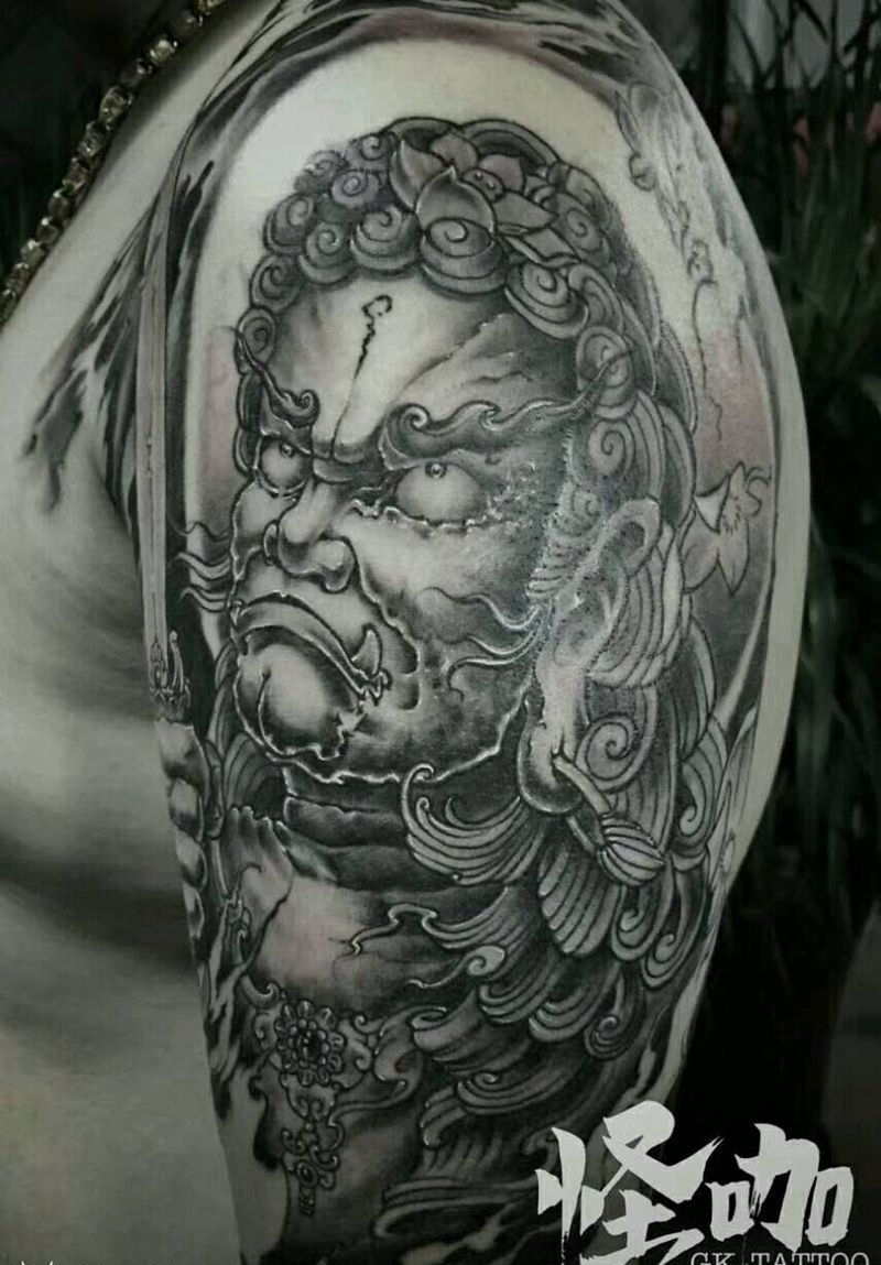 石狮纹身图片_手臂传统动物图腾原创成品纹身图案