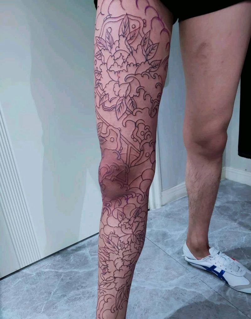 传统日式花腿！纹身图片_腿部老传统纹身图案