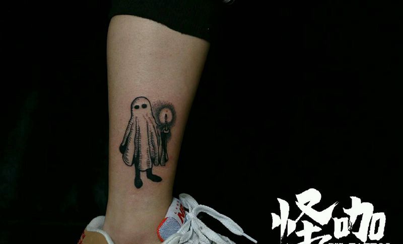 幽灵纹身图片_腿部欧美鬼神原创成品纹身图案