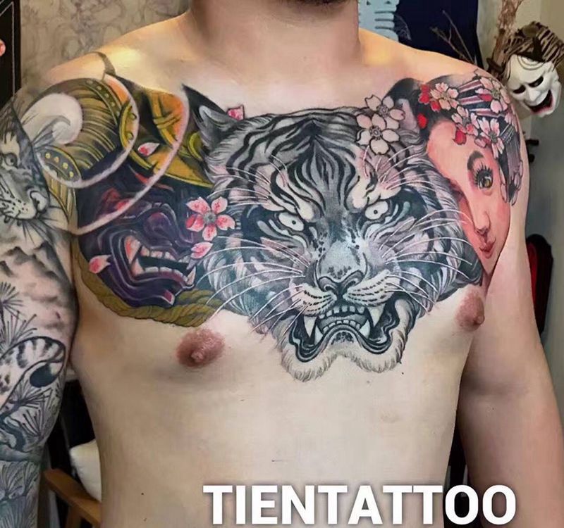 乐声之士纹身图片_成品胸部传统宗教原创纹身图案