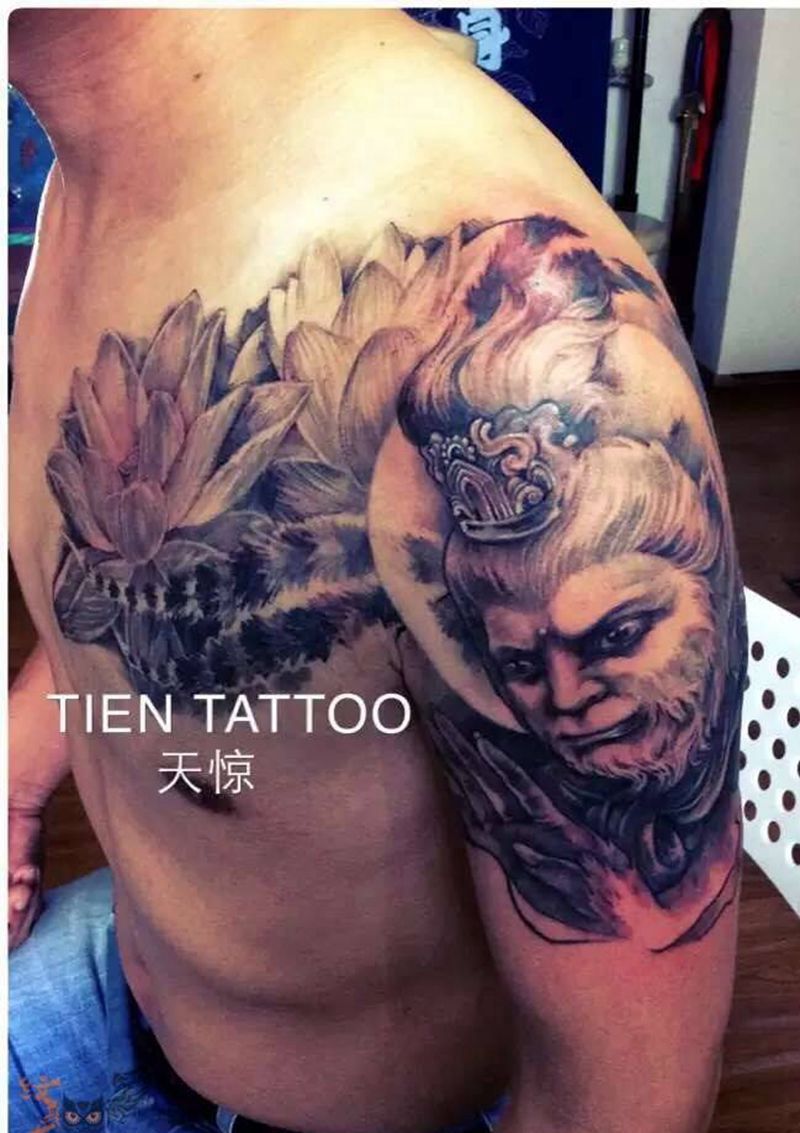 斗战圣佛纹身图片_传统手臂胸部宗教人物纹身图案