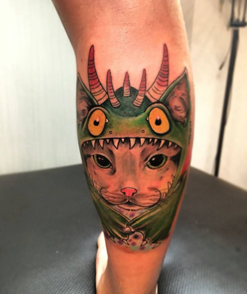 怪兽猫纹身图片_成品纹身图案