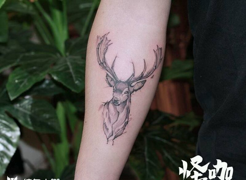 鹿纹身图片_手臂纹身图案