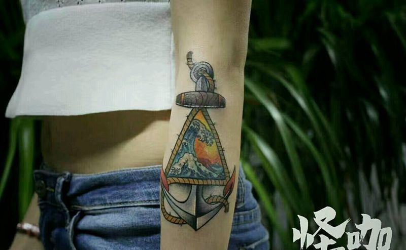 船锚纹身图片_手臂欧美静物原创成品纹身图案