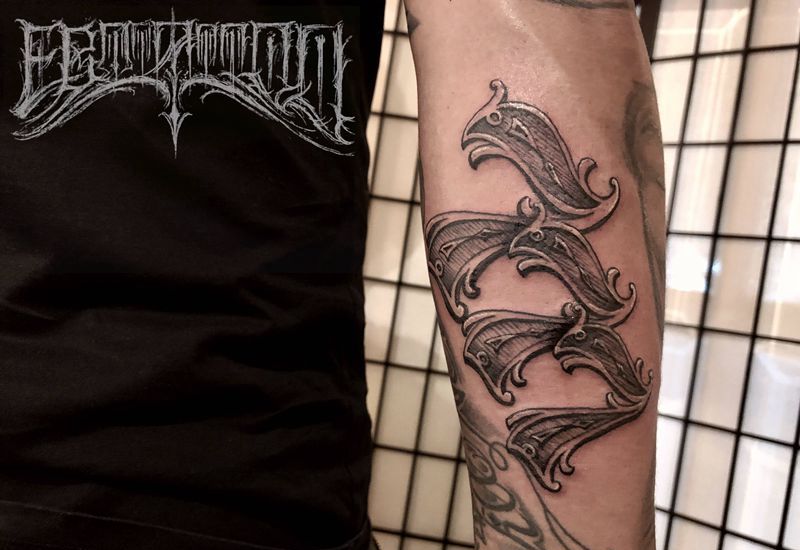 赌神纹身图片_手臂欧美写实花体字7胜利数字纹身图案