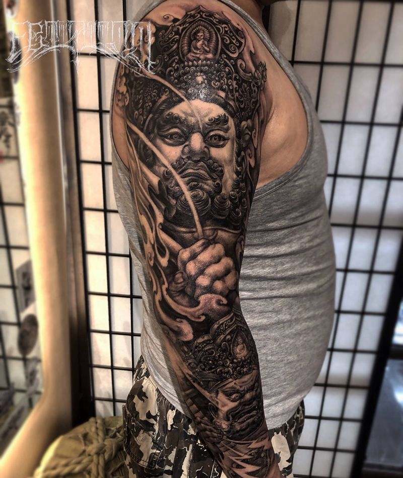 大梵天2纹身图片_手臂新传统欧美写实四大天王纹身图案