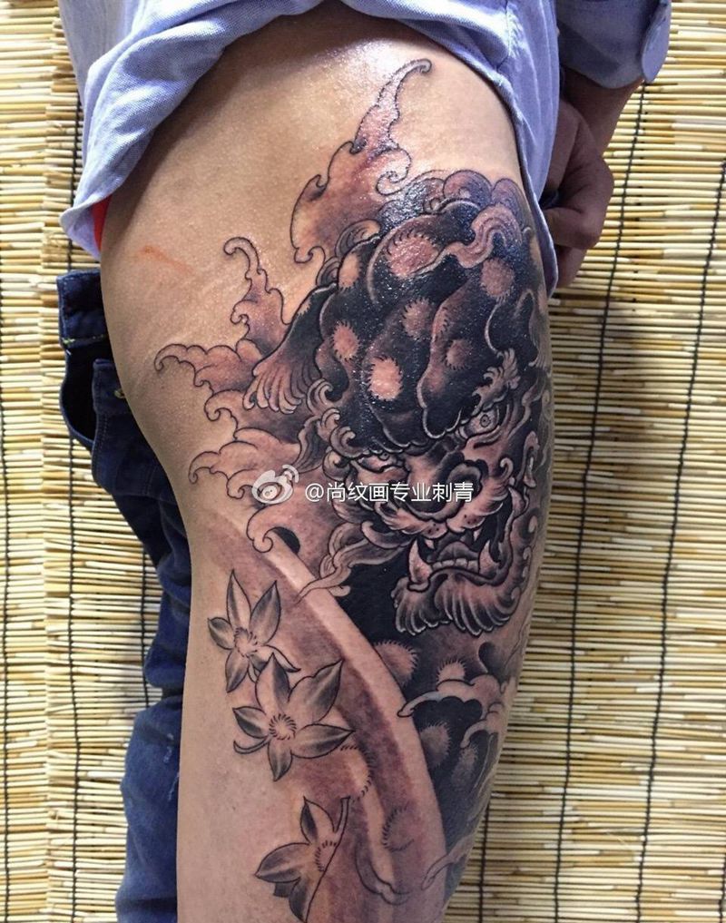 唐狮子纹身图片_