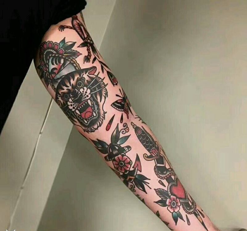 拼接花臂纹身图片_手臂纹身图案