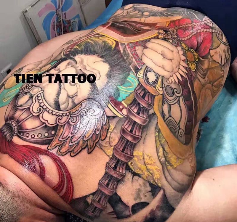 金轮如意纹身图片_成品背部传统习俗肖像鬼神原创纹身图案