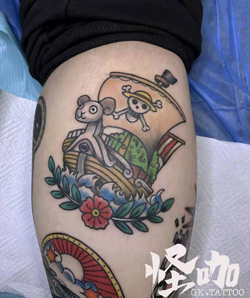 海贼王纹身图片_腿部纹身图案