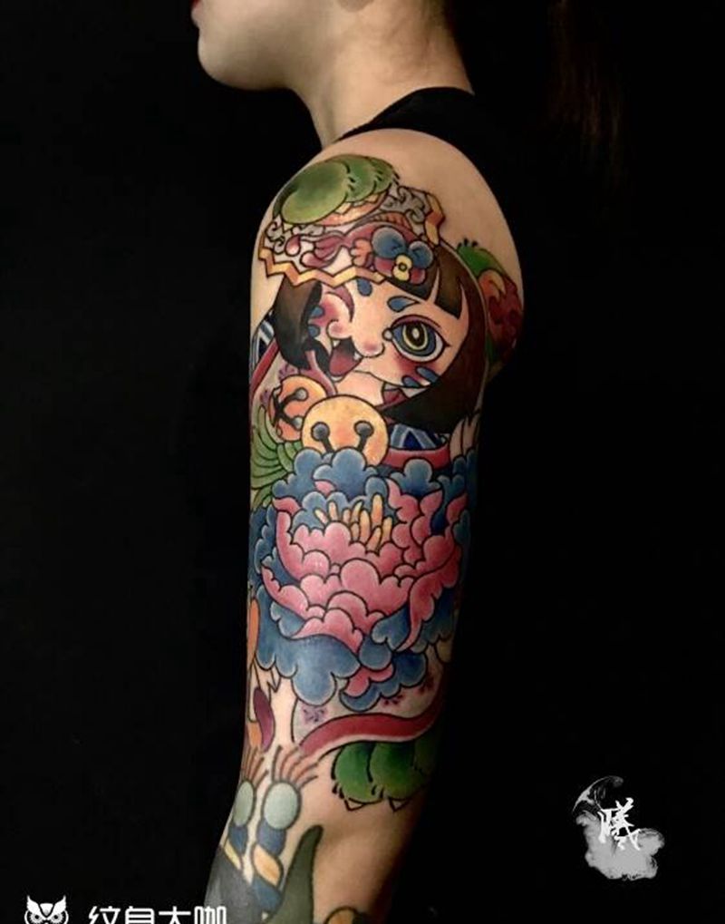 皮蛋风格花臂纹身图片_