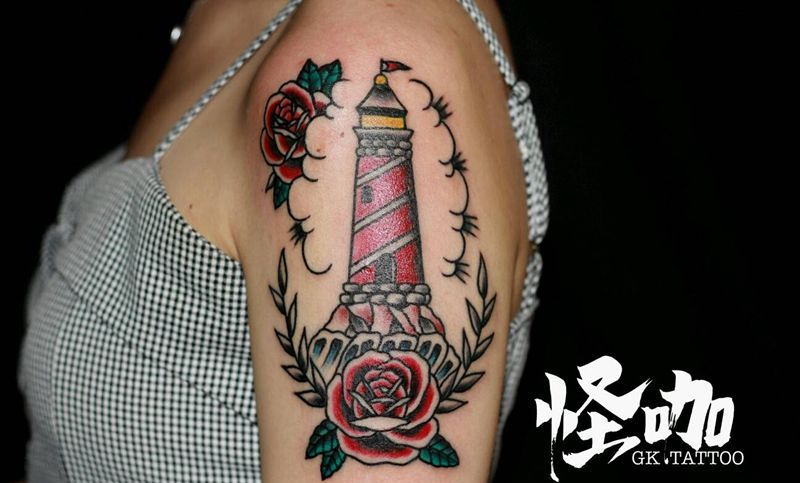 灯塔纹身图片_手臂欧美静物原创成品纹身图案