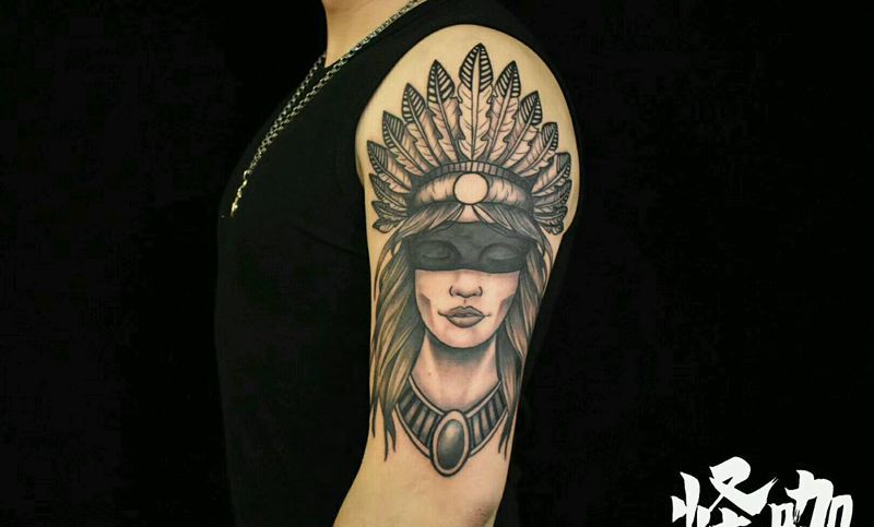 印第安纹身图片_手臂欧美人物原创成品纹身图案