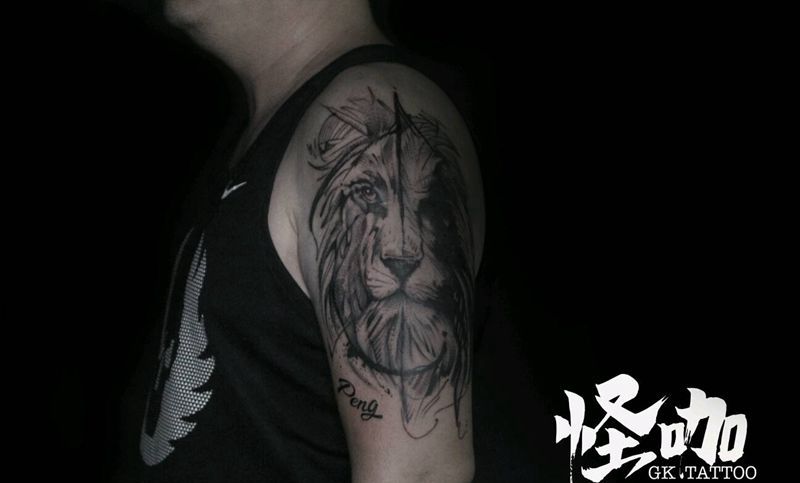 写实狮子纹身图片_