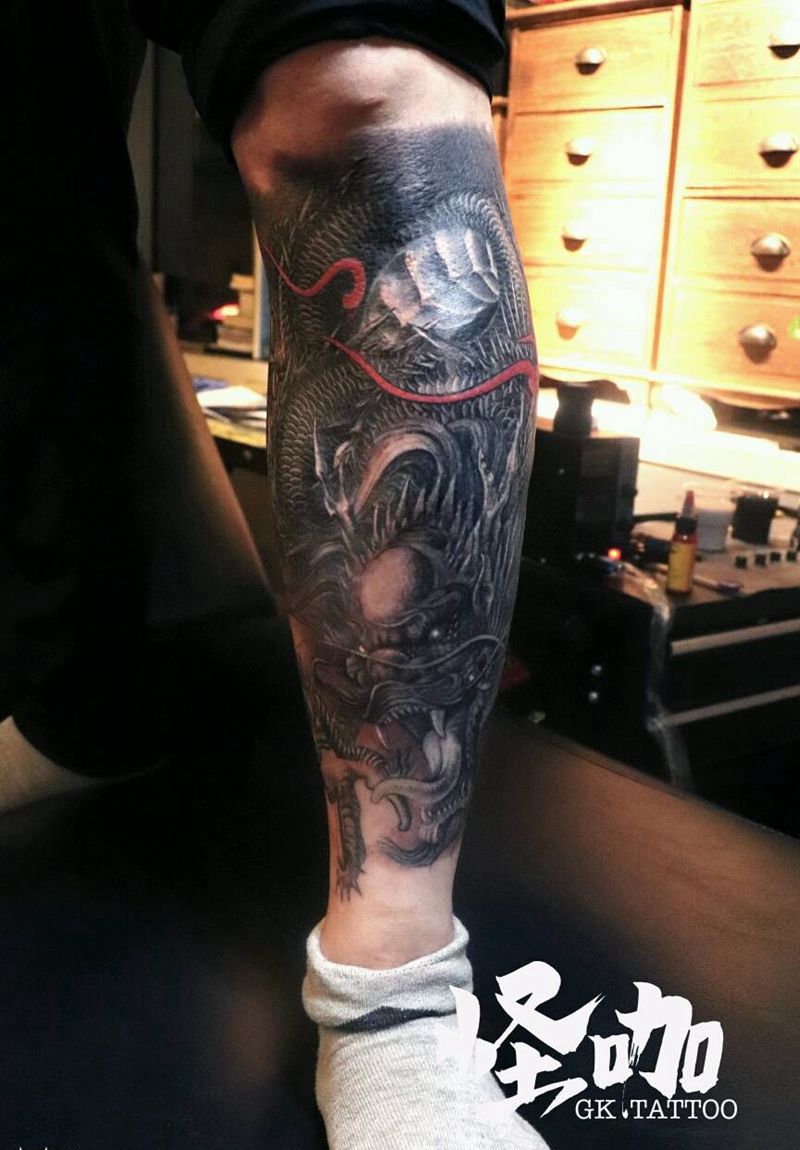 龙,包小腿纹身图片_