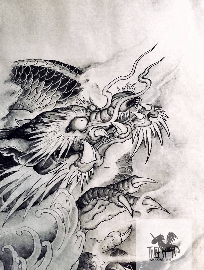 蛟龙纹身图片_手稿成品背部肩部传统国画原创动物龙纹身图案