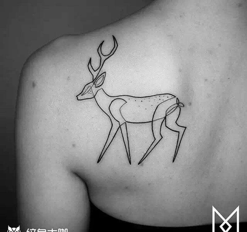 白描刺青纹身图片_成品颈部肩部背部腿部清新几何动物静物纹身图案