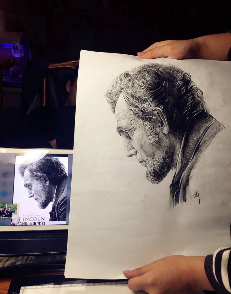 林肯纹身图片_手稿素描纹身图案