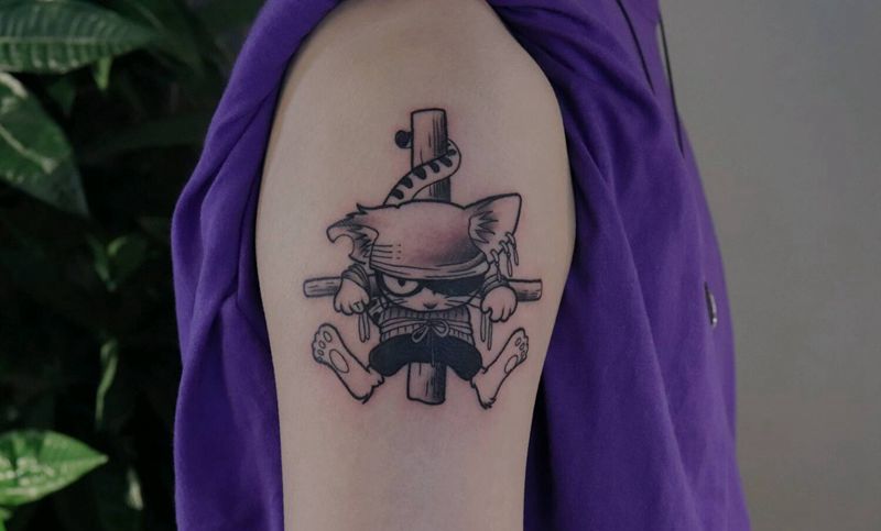 索隆猫纹身图片_手臂纹身图案