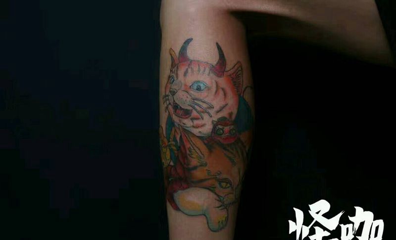 猫纹身图片_手臂欧美动物原创成品纹身图案