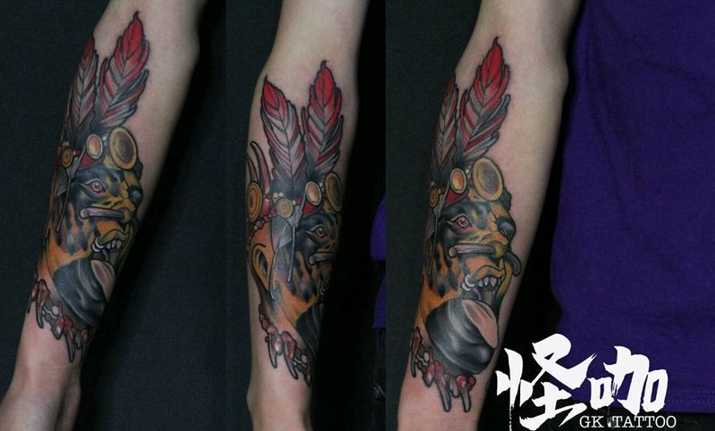 欧美纹身图片_手臂欧美动物原创成品纹身图案