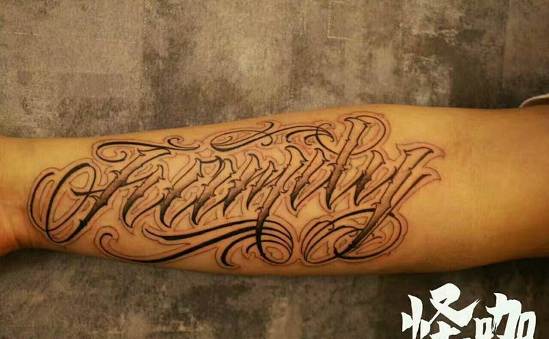 花体字纹身图片_手臂欧美字符原创成品纹身图案