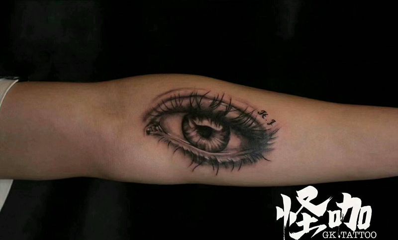 眼睛纹身图片_手臂欧美写实静物原创成品纹身图案