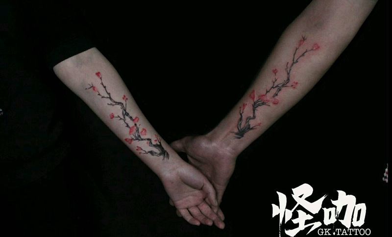 情侣纹身纹身图片_手臂清新植物情侣原创成品纹身图案