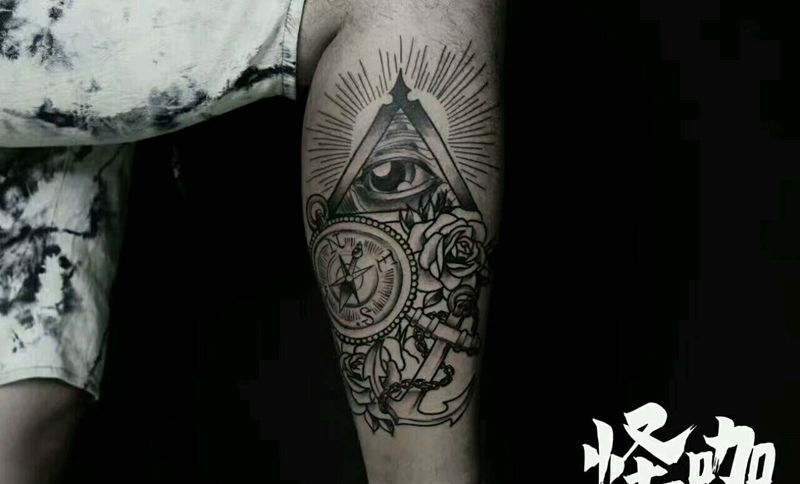 全视之眼纹身图片_腿部欧美几何图腾原创成品纹身图案