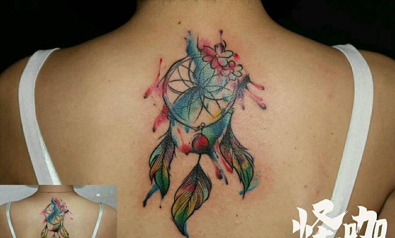 修改作品 铺梦网纹身图片_背部欧美静物原创成品纹身图案