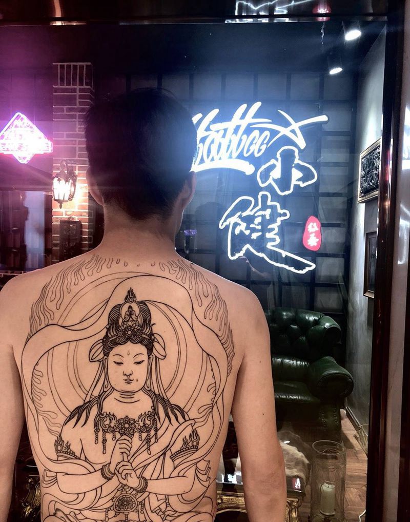 大日如来纹身图片_成品手稿背部传统宗教人物大日如来纹身图案