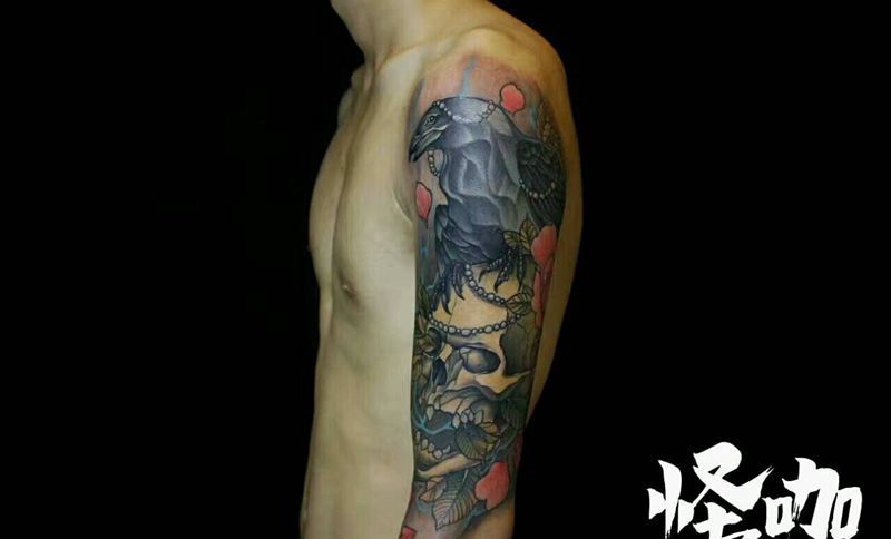 花臂作品纹身图片_手臂欧美动物鬼神原创成品纹身图案