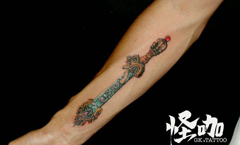文殊菩萨剑纹身图片_手臂传统鬼神原创成品纹身图案