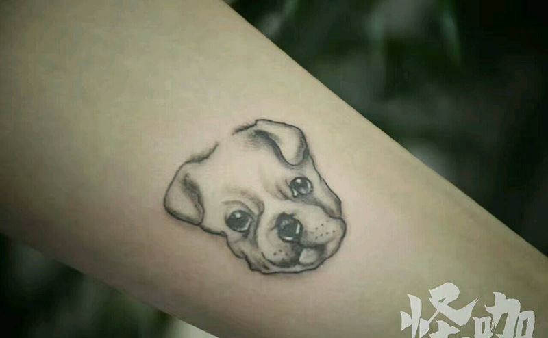 狗纹身图片_手臂清新动物原创成品纹身图案