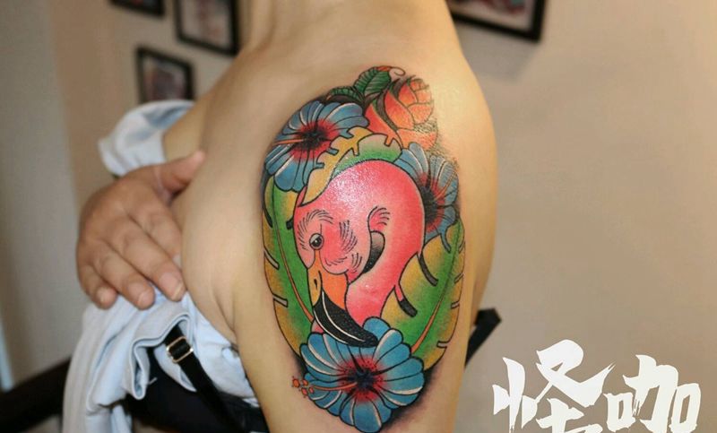 火烈鸟纹身图片_手臂纹身图案