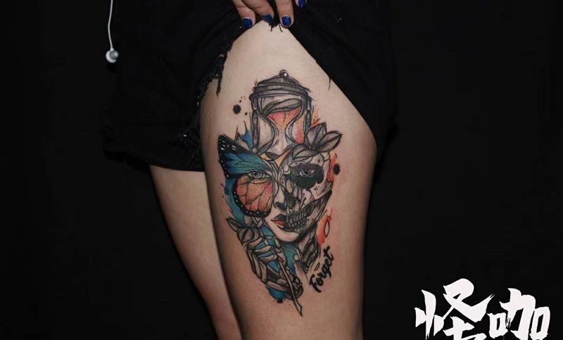 school纹身图片_腿部New School纹身图案