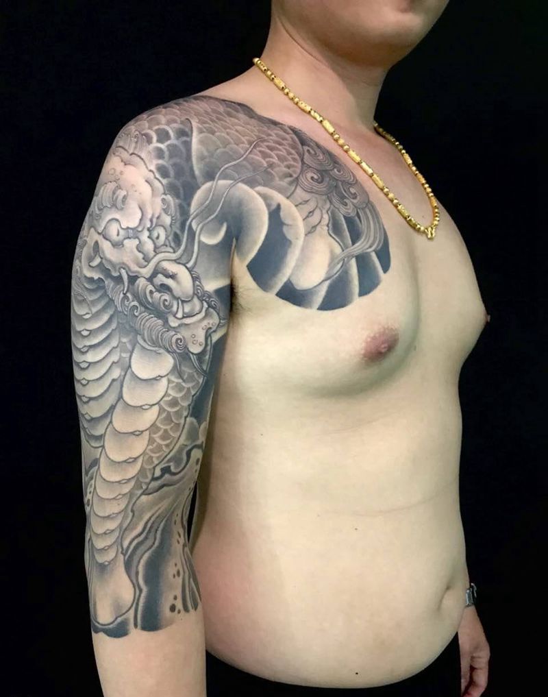 麒麟纹身图片_成品手稿手臂传统原创动物麒麟纹身图案