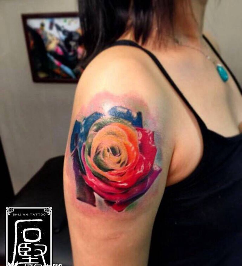 写实 永生花纹身图片_成品欧美写实原创静物玫瑰彩色纹身图案