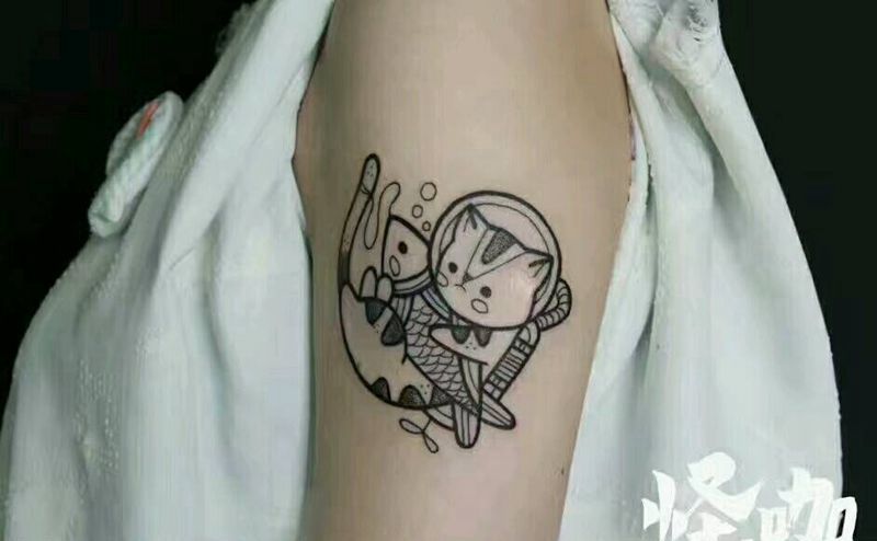 猫纹身图片_手臂欧美清新动物原创成品纹身图案