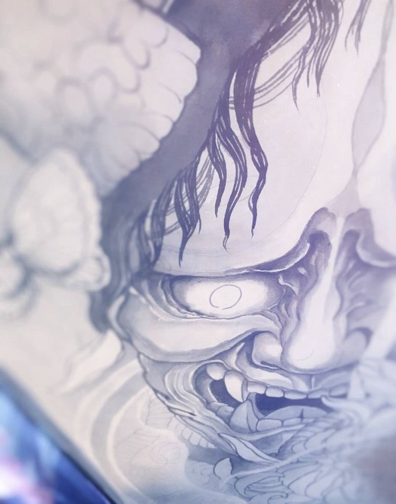 般若手稿纹身图片_手稿腿部背部手臂传统鬼神原创纹身图案