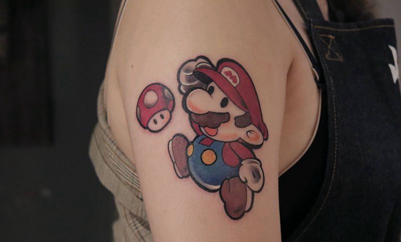 马里奥纹身图片_手臂纹身图案
