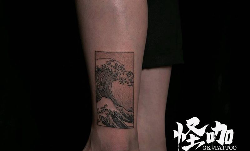 浪纹身图片_腿部欧美静物原创成品纹身图案