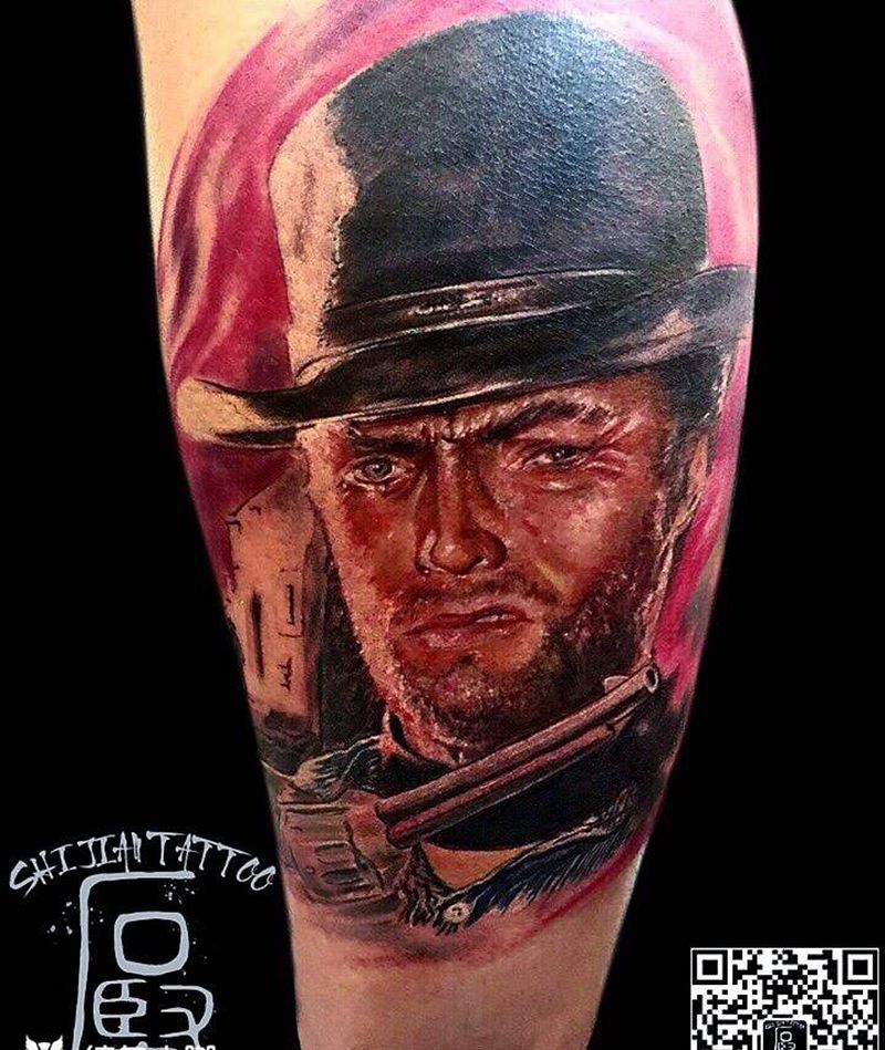 荒野大镖客纹身图片_写实肖像纹身图案