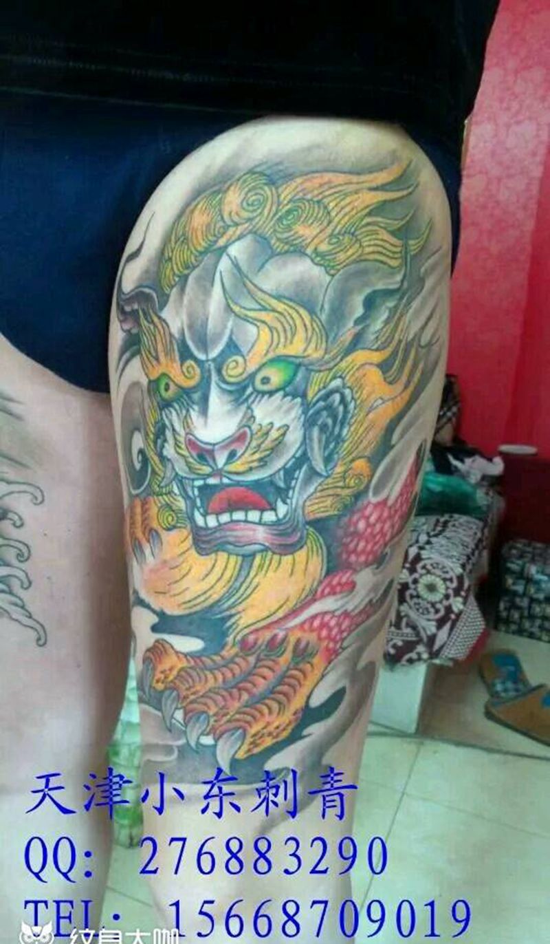 唐狮子纹身图片_