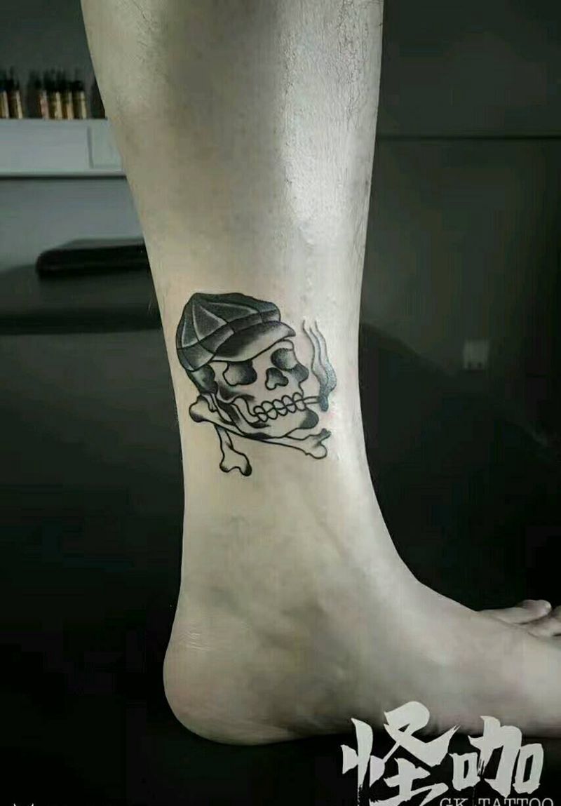 骷髅纹身图片_腿部欧美鬼神原创成品纹身图案